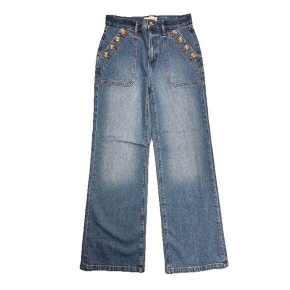 LOFT Denim - Loft Wide Leg Jeans 24/00 Blue High Rise Denim Stretch Measures 28 x 29